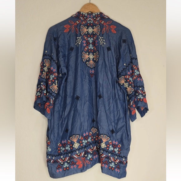 Johnny Was Workshop Mareen Kimono Jacket Embroidered Chambray Size S Womens - Picture 2 of 7